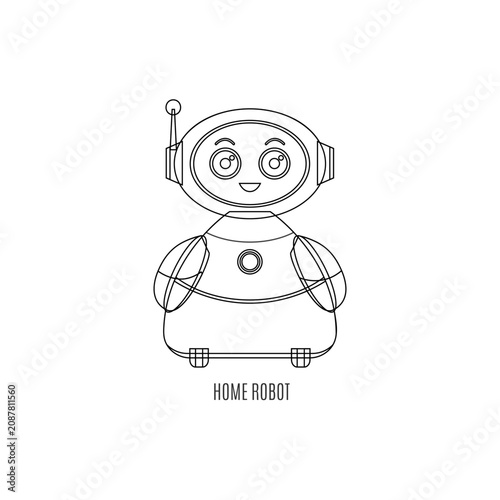 Minimalist line art icon of a cute home robot assistant representing smart domestic automation and futuristic digital technology for home
