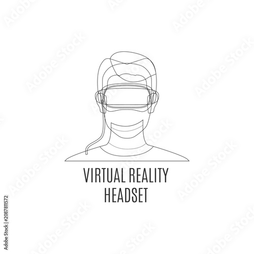 Minimalist line art icon of a person wearing a virtual reality headset for immersive gaming and metaverse technology experiences
