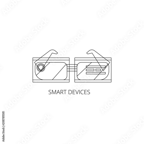 Minimalist line art icon of smart glasses representing augmented reality wearable technology and futuristic digital smart devices for apps
