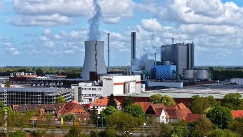 Canvastavla Aerial View of Large Thermal Power Plant with Cooling Tower and Steam Emissions