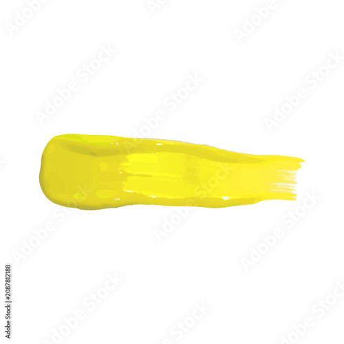 Yellow paint brush stroke, vector realistic horizontal oil acrylic paint stripe, textured dye art creative 3d design