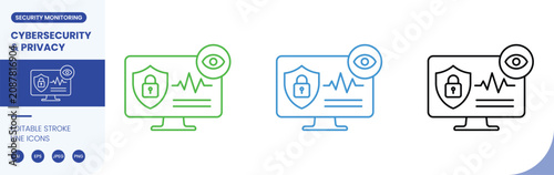security monitoring cybersecurity icon line style editable stroke vector
