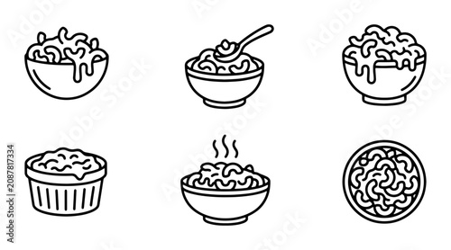 Foto Macaroni and Cheese Icons, Comfort Food Vector Set, Delicious Pasta Dishes, Simp