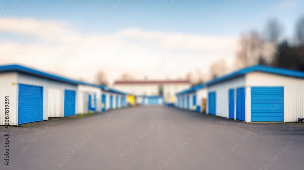Fototapeta premium Storage units lined up in a facility on a sunny day