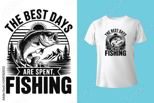 Bilde på lerret Cool bear fishing in the lake illustration