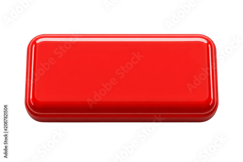Vibrant Red Glossy Rounded Rectangular Button Isolated on Black Background