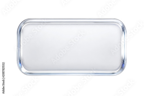 Empty Rectangular Stainless Steel Serving Tray Isolated on Black Background Top View
