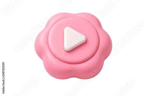 3D Glossy Pink Flower Play Button Icon for Video Content and Social Media