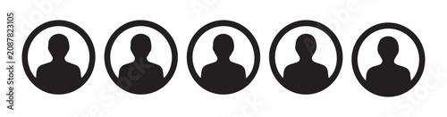 Fotografie Five simple circular silhouette profile icons for user account and person identification on transparent background