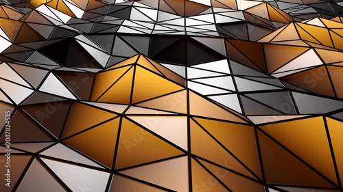 Looping animation of abstract orange lowpoly landscape, dynamic geometric triangle wave background. 3d rendering not AI