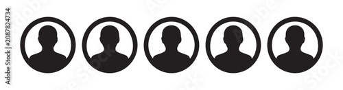 Fotografie Five simple circular silhouette profile icons for user account and person identification on transparent background