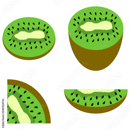 Kiwi Fruit Slices Vector Illustration Set