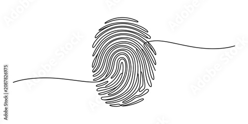 Continuous single line drawing of a human fingerprint symbol representing identity security and digital access protection concept Vector, illustration