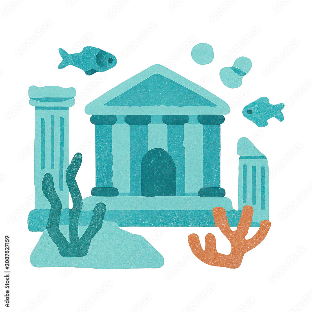 Obraz premium PNG Underwater ancient ruins illustration.