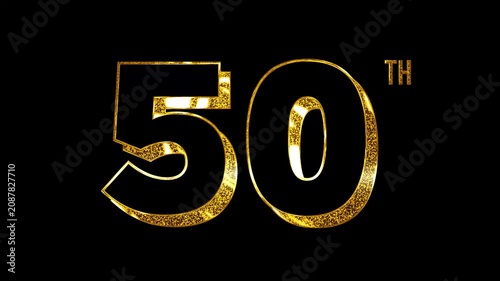 Unique Golden Glitters Glass Shine Lights Fifty Number Anniversary Celebration 3D Metallic Typography Isolated Design Animation Video