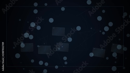 Dark abstract digital network with floating bokeh and interface elements representing data connectivity and futuristic technology.