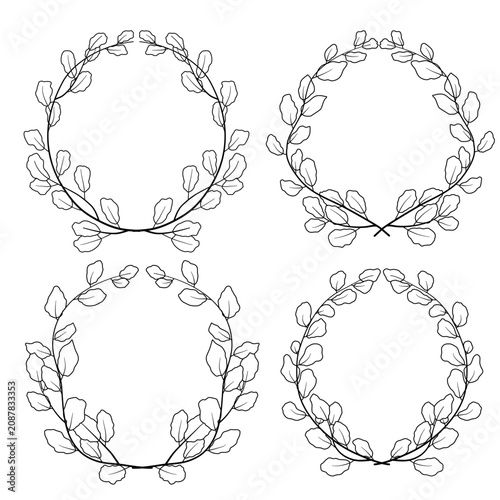set of black line art leaves frame