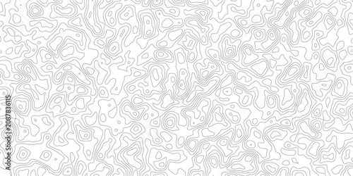 Topographic map pattern with wavy lines and contours on white background
