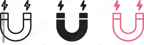 Photos Electromagnetic horseshoe magnet vector collection with lightning bolt effects,