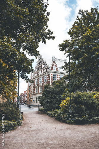 view of the buildngs of malmö, sweden, from Slottsträdgården park