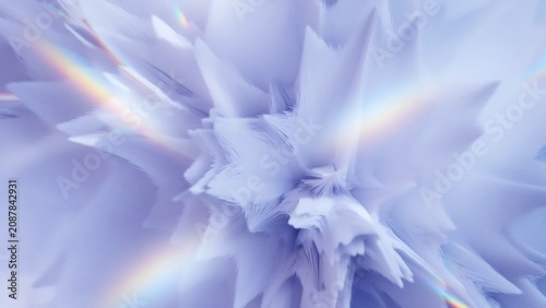 Abstract swirling light patterns with rainbow refraction effects, ethereal soft focus background.