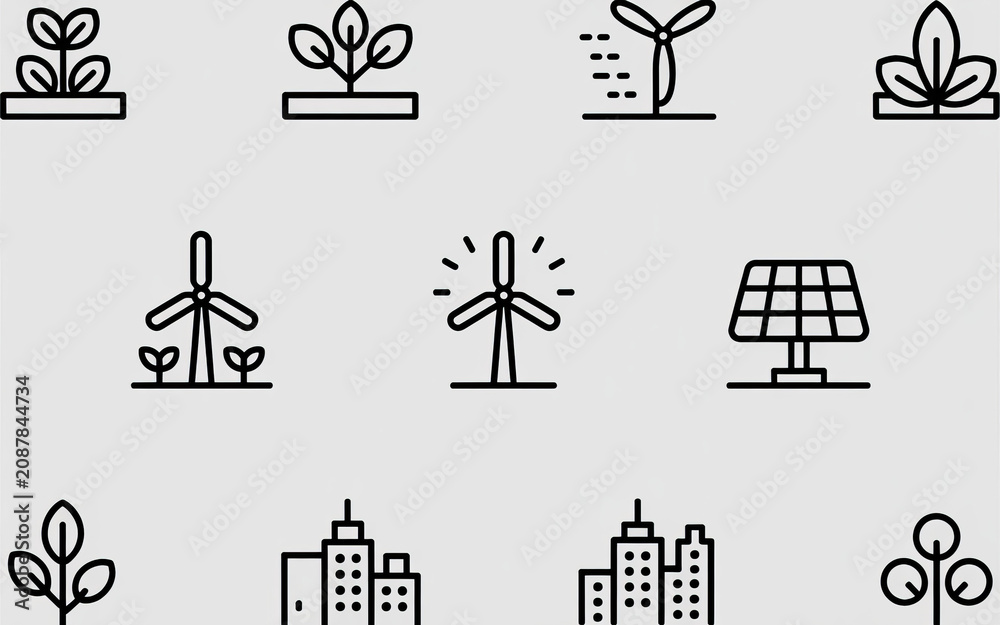 Fototapeta premium Clean energy and sustainable growth icons symbolizing environmental protection and future development.