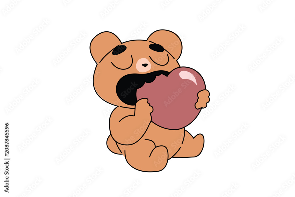 Obraz premium teddy bear character eating a heart shape culinary arts hospitality service