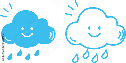 Tableau sur toile Cute doodle weather cloud icon set with happy smiling faces in filled and outlin