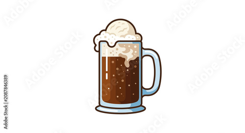 Summer root beer float in a glass mug with ice cream