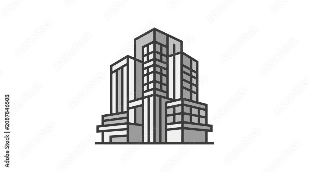 Fototapeta premium Minimalist stacked cube skyscraper architectural design.