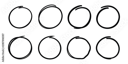 Hand drawn marker circle line set, Line marker highlight, arrow, check mark red set.