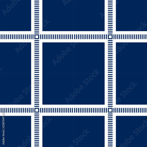 Photos A seamless blue and white grid pattern with small dashes on the borders of the s