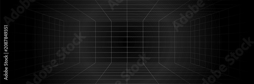 Photos A 3d wireframe room unfolds in deep perspective grid