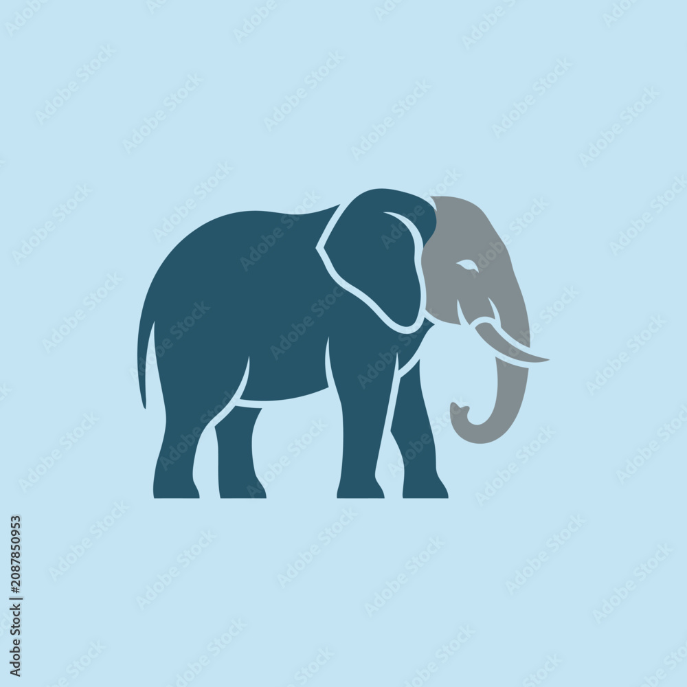 Fototapeta premium Minimalist vector illustration of a blue and grey elephant