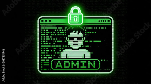 Green admin profile badge with lock and hacker code