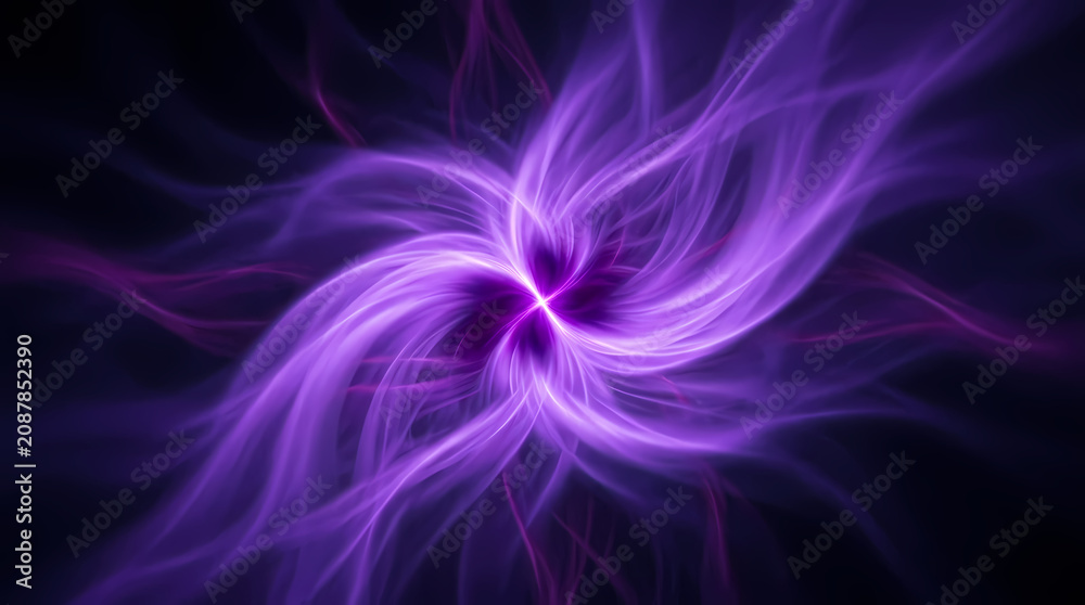 Fototapeta premium Abstract Electric Violet Energy Bloom Radiating From Center With Glowing Purple Light Trails On Dark Background