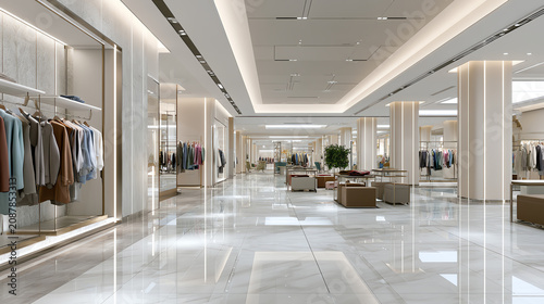 Modern retail store interior showcasing elegant display and luxurious furnishings in a spacious setting.