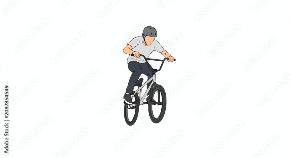 Obraz premium Professional BMX Rider Catching Air while Performing an Extreme Stunt and Wearing a Safety Helmet on White Background