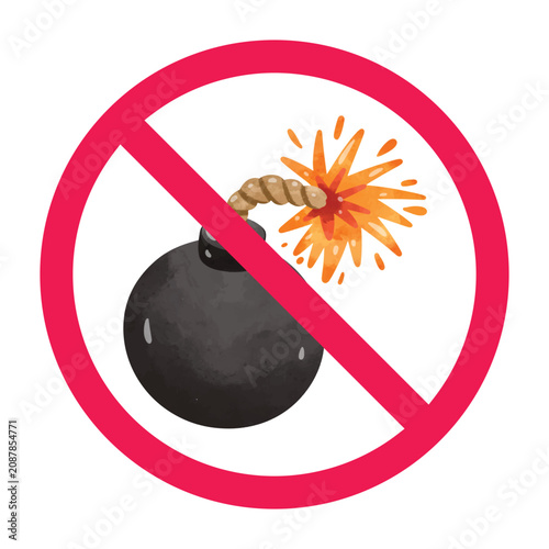 Tableau sur toile Forbidden sign with bomb icon, no bomb sign, explosives prohibited symbol, forbi