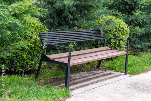 Garden bench in the spring park