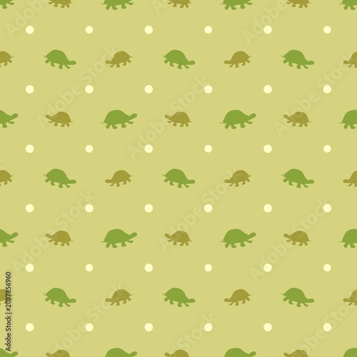 Seamless Green Turtle and Polka Dot Pattern for Fabric Design