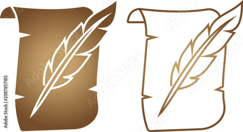 Tableau sur toile Ancient Paper and Quill Pen Icon Set in Vintage Line and Glyph Style Vector Coll