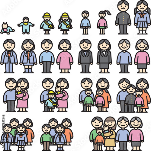 家族　ファミリーのカラーイラスト