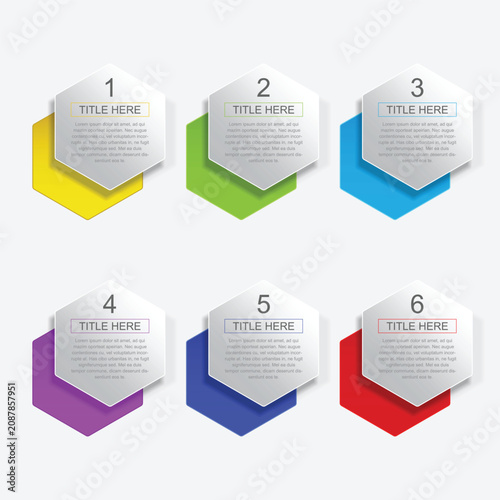 6 step Hexagon infographic. Number timeline. Business data chart, investment goal, marketing challenge, strategy presentation, achievement diagram. vector template.