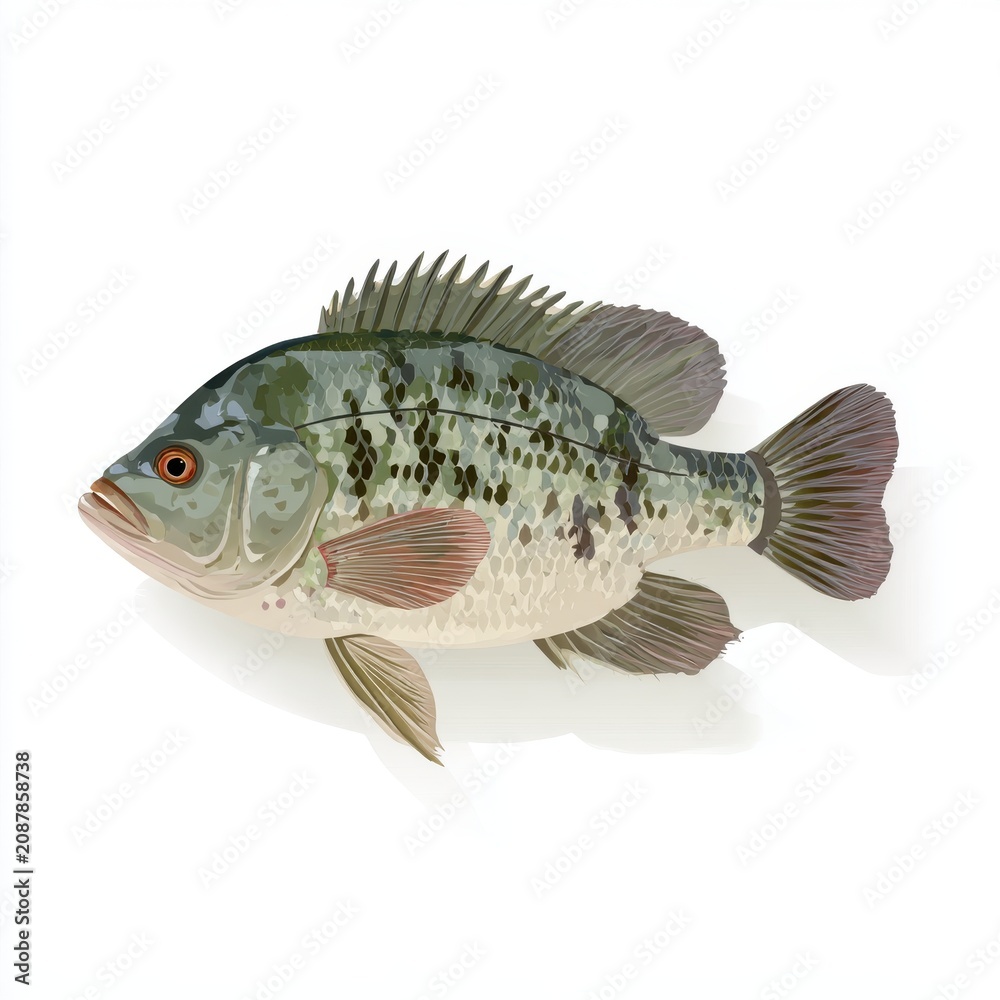 Fototapeta premium Detailed Illustration Of A Freshwater Crappie Fish Isolated On A Clean White Background
