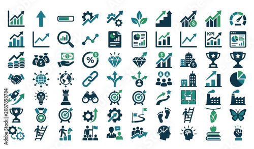 Growth Solid Icon Set Performance Improvement Business Development Vector