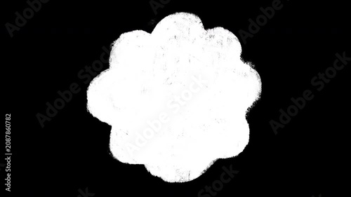 Hand drawn flower shape transition wipe animation, white scribble reveal with alpha channel, 4K