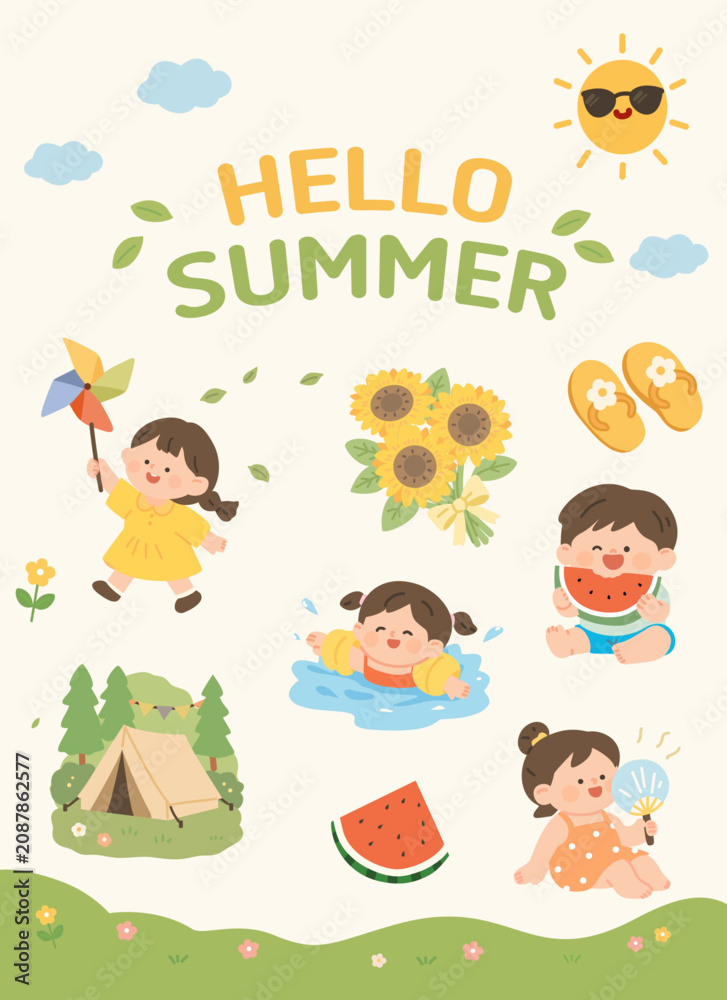 Fototapeta premium Hello Summer Cute Illustration