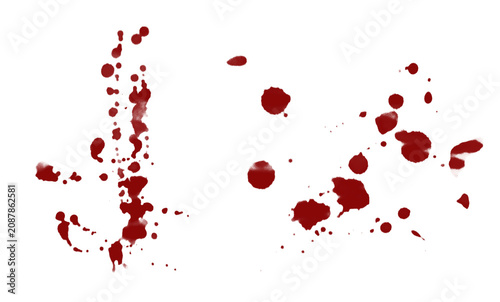 Cuadro en lienzo Set of blood splatters for halloween, isolated on a transparent background, red blotches on checkered background