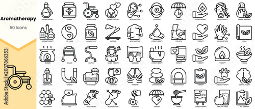 Slika na platnu A collection of 50 diverse line icons representing aromatherapy, wellness, and holistic therapies